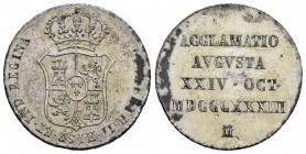 Isabel II (1833-1868). Medalla de proclamación. 24 de octubre de 1833. Madrid. (H-21). Ag. 5,89 g. 25 mm. Golpecito en el canto y ligeras manchitas. M...