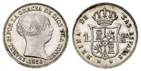 Isabel II (1833-1868). 1 real. 1853. Barcelona. (Cal 2008-398). (Cal 2019-276). Ag. 1,36 g. EBC. Est...65,00. // ENGLISH: Elizabeth II (1833-1868). 1 ...