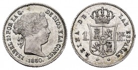 Isabel II (1833-1868). 1 real. 1860. Barcelona. (Cal 2008-404). (Cal 2019-285). Ag. 1,26 g. EBC. Est...65,00. // ENGLISH: Elizabeth II (1833-1868). 1 ...