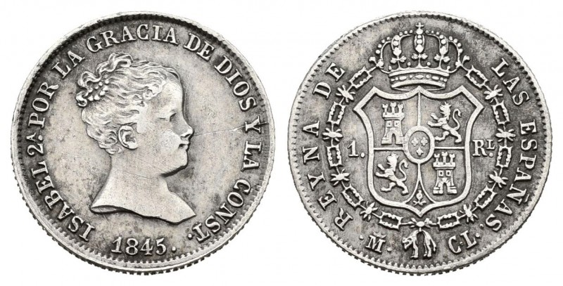 Isabel II (1833-1868). 1 real. 1845. Madrid. CL. (Cal 2008-414). Ag. 1,49 g. MBC...