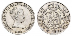 Isabel II (1833-1868). 1 real. 1847. Madrid. CL. (Cal 2008-415). (Cal 2019-299). Ag. 1,49 g. MBC+/EBC-. Est...60,00. // ENGLISH: Elizabeth II (1833-18...