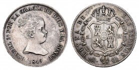 Isabel II (1833-1868). 1 real. 1849. Madrid. CL. (Cal 2008-417). (Cal 2019-301). Ag. 1,30 g. MBC+. Est...60,00. // ENGLISH: Elizabeth II (1833-1868). ...