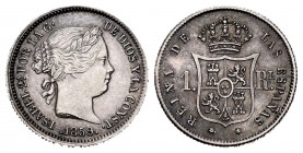 Isabel II (1833-1868). 1 real. 1859. Madrid. (Cal 2008-421). (Cal 2019-308). Ag. 1,29 g. Tono. EBC. Est...80,00. // ENGLISH: Elizabeth II (1833-1868)....