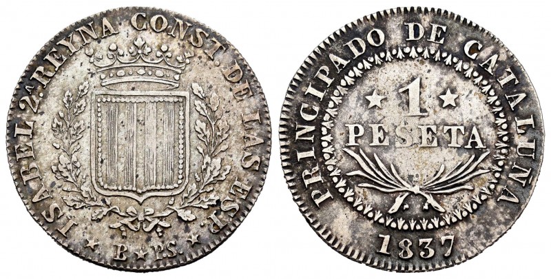 Isabel II (1833-1868). 1 peseta. 1837. Barcelona. PS. (Cal 2008-258). (Cal 2019-...