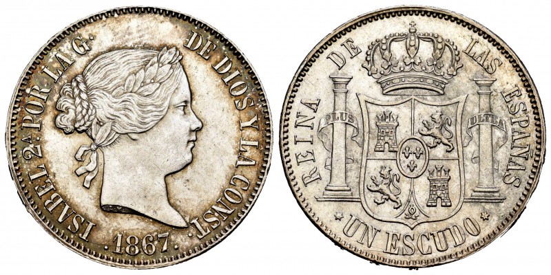 Isabel II (1833-1868). 1 escudo. 1867. Madrid. (Cal 2008-253). (Cal 2019-565). A...