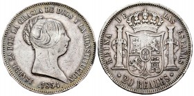 Isabel II (1833-1868). 20 reales. 1854. Madrid. (Cal 2019-596). Ag. 25,83 g. Golpecitos en el canto. MBC. Est...100,00. // ENGLISH: Elizabeth II (1833...