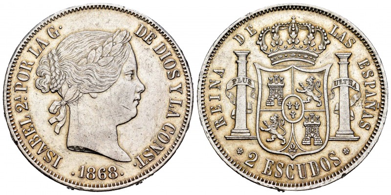 Isabel II (1833-1868). 2 escudos. 1868*18-68. Madrid. (Cal 2019-648). Ag. 26,07 ...