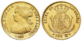 Isabel II (1833-1868). 100 reales. 1862. Barcelona. (Cal 2019-775). Au. 8,34 g. EBC/EBC+. Est...350,00. // ENGLISH: Elizabeth II (1833-1868). 100 real...