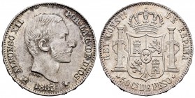Alfonso XII (1874-1885). 50 centavos. 1885. Manila. (Cal 2019-124). Ag. 12,88 g. EBC-/EBC. Est...70,00. // ENGLISH: Centenary of the Peseta (1868-1931...