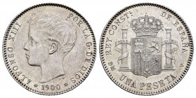 Alfonso XIII (1886-1931). 1 peseta. 1900*19-00. Madrid. SMV. (Cal 2019-59). Ag. 5,02 g. EBC. Est...65,00. // ENGLISH: Centenary of the Peseta (1868-19...