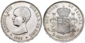 Alfonso XIII (1886-1931). 5 pesetas. 1889*18-89. Madrid. MPM. (Cal 2019-93). Ag. 25,09 g. Abrillantada. EBC-. Est...60,00. // ENGLISH: Centenary of th...
