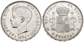 Alfonso XIII (1886-1931). 5 pesetas. 1896*18-96. Madrid. PGV. (Cal 2019-106). Ag. 24,80 g. Rayitas. Restos de brillo original. EBC/EBC+. Est...120,00....