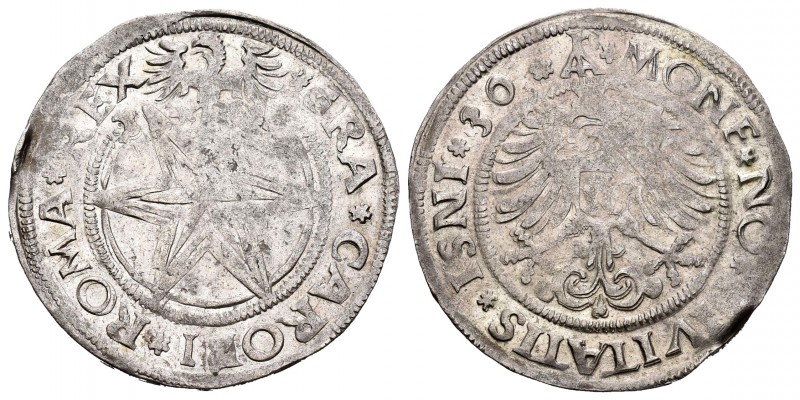 Alemania. Carlos V. Batzen. 1531. Isny. (Km-MB17). Ag. 3,43 g. Fecha de dos dígi...