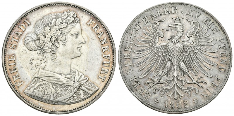 Alemania. Frankfurt am Main. 2 thaler. 1862. (Km-365). (Jaeger-42b). Ag. 36,96 g...