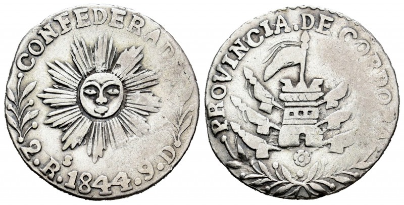Argentina. 2 reales. 1844. Córdoba. (Km-23). Ag. 6,74 g. MBC. Est...100,00. // E...