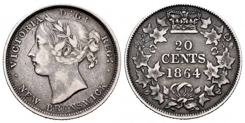 Canadá. Victoria. 20 cents. 1864. New Brunswick. (Km-9). Ag. 4,55 g. MBC. Est......