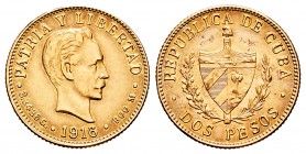 Cuba. 2 pesos. 1916. (Km-17). Au. 3,33 g. EBC. Est...120,00. // ENGLISH: Cuba. 2 pesos. 1916. (Km-17). Au. 3,33 g. XF. Est...120,00.