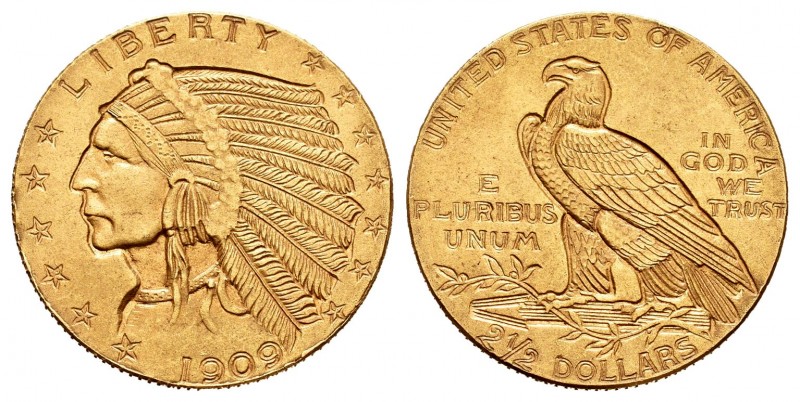 Estados Unidos. 2 1/2 dollars. 1909. (Fried-120). Au. 3,87 g. EBC. Est...150,00....