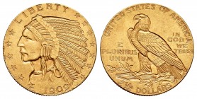 Estados Unidos. 2 1/2 dollars. 1909. (Fried-120). Au. 3,87 g. EBC. Est...150,00. // ENGLISH: United States. 2 1/2 dollars. 1909. (Fried-120). Au. 3,87...
