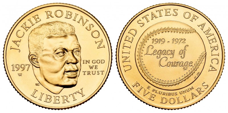 Estados Unidos. 5 dollars. 1997. W (West Point). (Km-280). Au. 8,36 g. Jackie Ro...