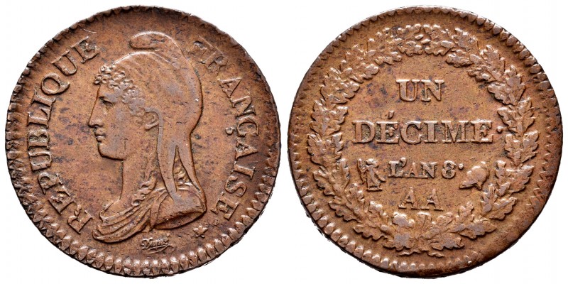 Francia. I República. 1 décimo. L´AN 8 (1799-1800). Metz. AA. (Km-644.7). (Gad-1...