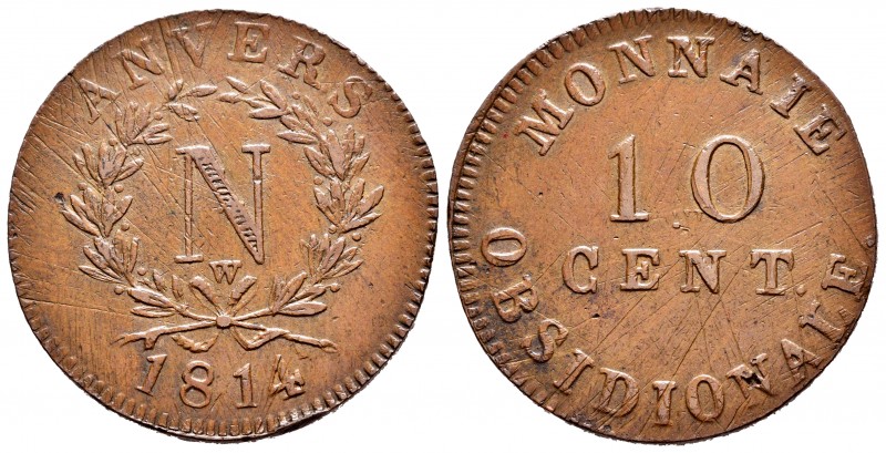 Francia. Napoleón Bonaparte. 10 céntimos. 1814. W. (Gad-192c). Ae. 21,88 g. Ased...