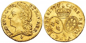 Francia. Louis XV. 1 louis d'or. 1774. París. A. (Gad-341). (Fr-464). Au. 8,15 g. Parte de brillo original. EBC+. Est...650,00. // ENGLISH: France. Lo...