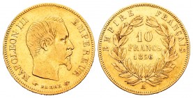 Francia. Napoleón III. 10 francos. 1856. París. A. (Km-784.3). (Gad-1014). (Fried-576a). Au. 3,21 g. MBC-. Est...120,00. // ENGLISH: France. Napoleon ...