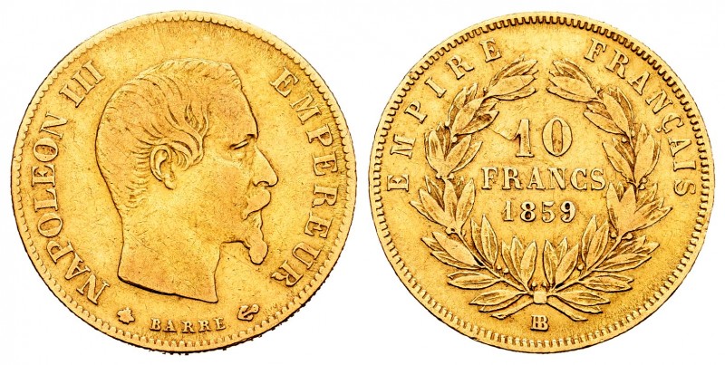 Francia. Napoleón III. 10 francos. 1859. Estrasburgo. BB. (Gad-1014). (Fried-576...