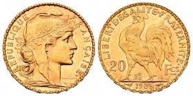 Francia. III República. 20 francos. 1905. (Gad-1064). (Fried-596). Au. 6,47 g. Brillo original. EBC+. Est...240,00. // ENGLISH: France. 20 francos. 19...