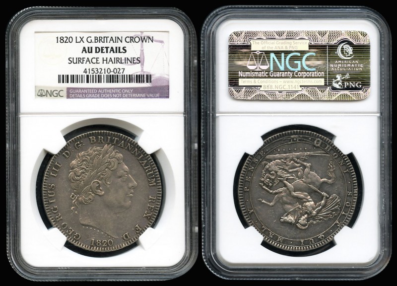 Gran Bretaña. George III. 1 corona. 1820. LX. (Km-675). Ag. Encapsulada por NGC ...