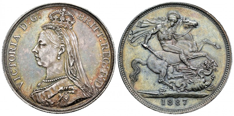 Gran Bretaña. Victoria. 1 corona. 1887. (Km-765). Ag. 28,75 g. Preciosa pátina d...