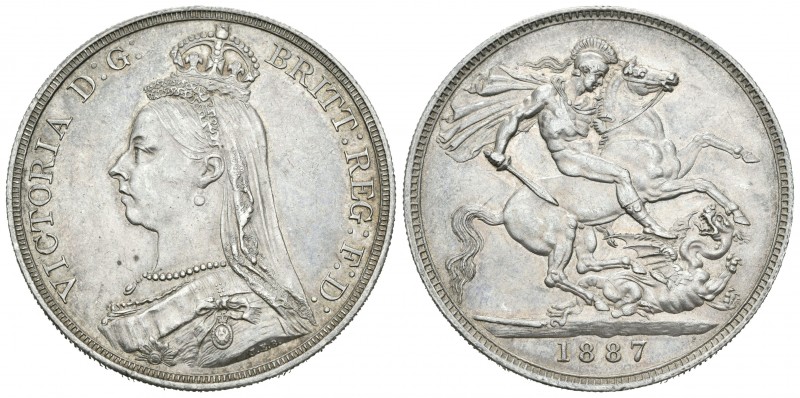 Gran Bretaña. Victoria. 1 corona. 1887. (Cal 2008-765). Ag. 28,24 g. Restos de b...