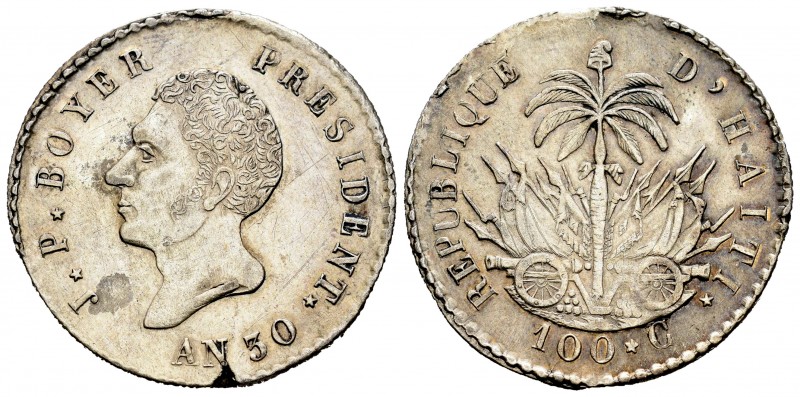 Haití. 100 céntimos. AN 30 (1833). (Km-A23). Ag. 10,26 g. Buen ejemplar. MBC+. E...