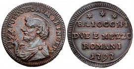 Italia. Estados Papales. Pío VI. 2 1/2 baiocchi. 1797. Roma. (Km-1240). Ae. 15,14 g. Hojita en el busto. MBC+/EBC-. Est...75,00. // ENGLISH: Italy. Pa...