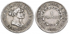 Italia. Ducado de Lucca. 1 franco. 1807. (Mir-Toscana 245.3). (Km-23). Ag. 4,99 g. MBC. Est...50,00. // ENGLISH: Italy. Lucca. 1 franco. 1807. (Mir-To...