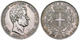 Italia. Carlo Alberto. 5 liras. 1842. Génova. (Pagani-251). Ag. 25,09 g. Pátina. MBC+/EBC-. Est...80,00. // ENGLISH: Italy. Carlo Alberto. 5 liras. 18...