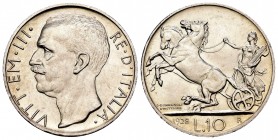 Italia. Vittorio Emanuele III. 10 liras. 1928. Roma. R. (Km-68.1). (Pagani-693). (Mont-91). Ag. 9,99 g. FERT en el canto. Restos de brillo original. M...