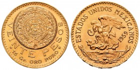 México. 20 pesos. 1959. (Km-478). (Fried-171). Au. 16,55 g. SC-. Est...600,00. // ENGLISH: Mexico. 20 pesos. 1959. (Km-478). (Fried-171). Au. 16,55 g....