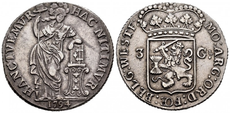 Países Bajos. 3 gulden. 1794. West Friesland. (Km-141.2). (Delm-1147). Ag. 31,61...