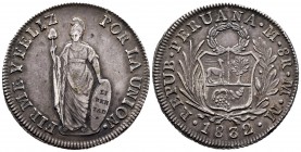 Perú. 8 reales. 1832. Lima. MM. (Km-142.3). Ag. 25,77 g. Pátina. MBC+. Est...120,00. // ENGLISH: Peru. 8 reales. 1832. Lima. MM. (Km-142.3). Ag. 25,77...