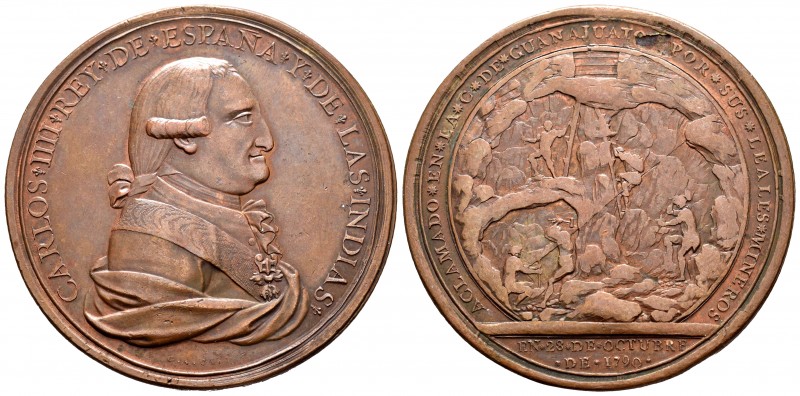 Carlos IV (1788-1808). Medalla de proclamación. 1790. Guanajuato. (H-144). Rev.:...