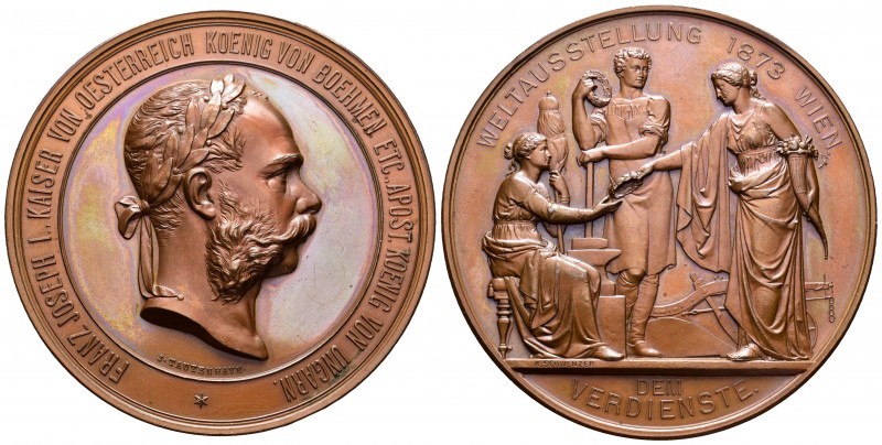 Australia. Franz Joseph I. Medalla. 1873. Ae. 154,00 g. Al mérito. Exposición mu...