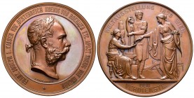 Australia. Franz Joseph I. Medalla. 1873. Ae. 154,00 g. Al mérito. Exposición mundial de Viena. Grabador J. Tautenhayn. Grafiti con el número 13. Diám...