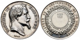 Francia. Napoleón III. Medalla. 1870. Ag. 37,53 g. Ministerio de Agricultura y Comercio. Concurso de agricultores en Agén. 41 mm.. SC. Est...150,00. /...