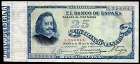 25 pesetas. 1899. Madrid. (Ed 2017). 17 de mayo, Francisco de Quevedo. Serie L. Rotura en el margen superior e inferior. Raro. MBC+. Est...600,00. // ...
