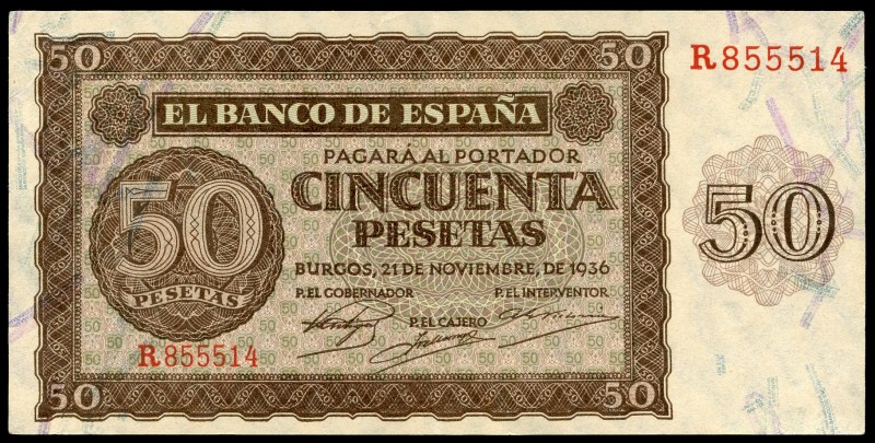 50 pesetas. 1936. Burgos. (Ed 2017-420a). 21 de noviembre por Giesecke y Devrien...