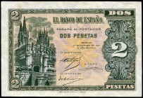 2 pesetas. 1937. Burgos. (Ed 2017-426). 12 de octubre, Arco de Santa María y Catedral de Burgos. Serie A. Doblez. Escaso. EBC-. Est...75,00. // ENGLIS...
