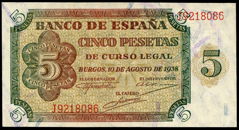 5 pesetas. 1938. Burgos. (Ed 2017-435a). 10 de agosto, por Giesecke y Devrient. ...