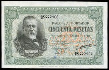 50 pesetas. 1940. Madrid. (Ed 2017-437a). 9 de enero, Marcelino Menéndez Pelayo. Serie B. Doblez central. MBC+. Est...35,00. // ENGLISH: 50 pesetas. 1...